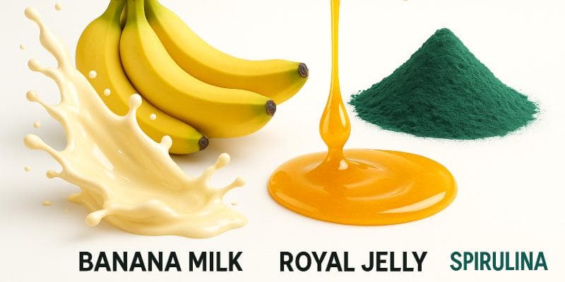 نوشیدنی شیر موز ژل رویال و اسپیرولینا فرمول نو هیلرگلوبال